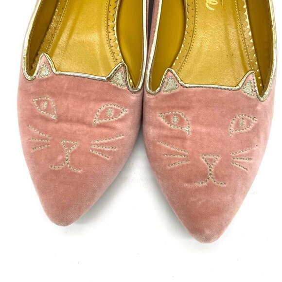 Charlotte Olympia Mid Century Kitty Cat Pink Velvet Pointed Flat EU 36 US 5.5-6 - Picture 6 of 12